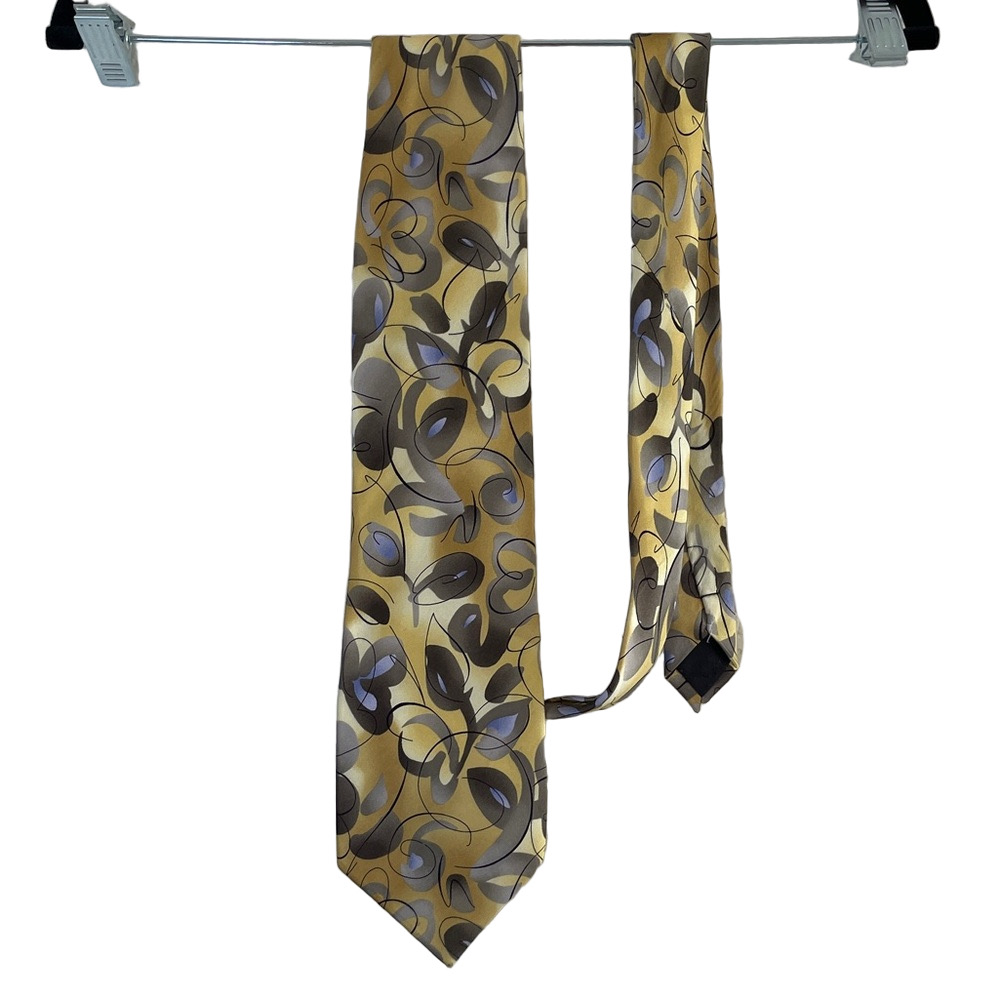 J. Garcia Limited Edition Desert Island Silk Gold and Black Leaf Pattern Tie